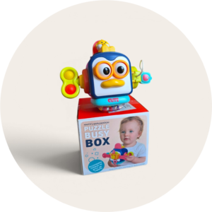 Interaktywna Kostka Sensoryczna Pingwinek 6w1 – Puzzle Busy Box dla Niemowląt