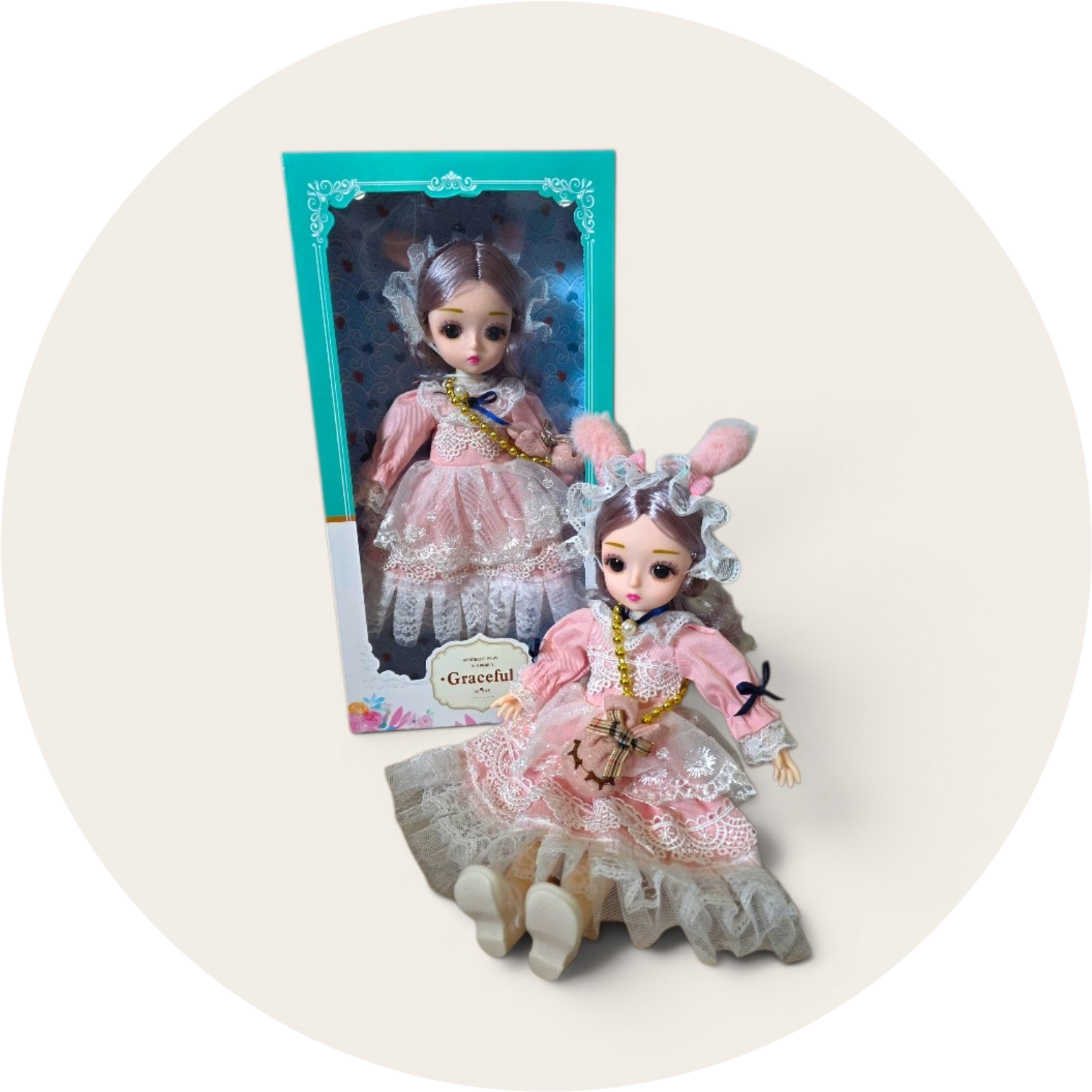 Lalka Kolekcjonerska 30 cm – Vintage Princesa z Uszkami i Ruchomymi Stawami