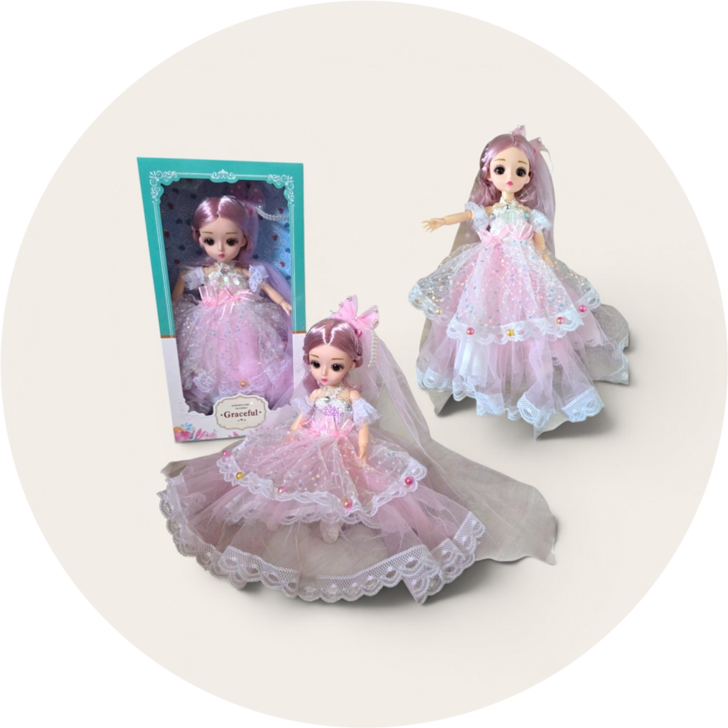 Różowa Lalka Princesa 30 cm w Balowej Sukni z Woalem – Ruchome Stawy Premium