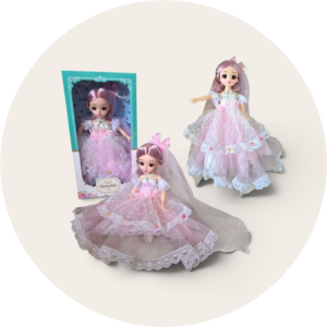 Różowa Lalka Princesa 30 cm w Balowej Sukni z Woalem – Ruchome Stawy Premium
