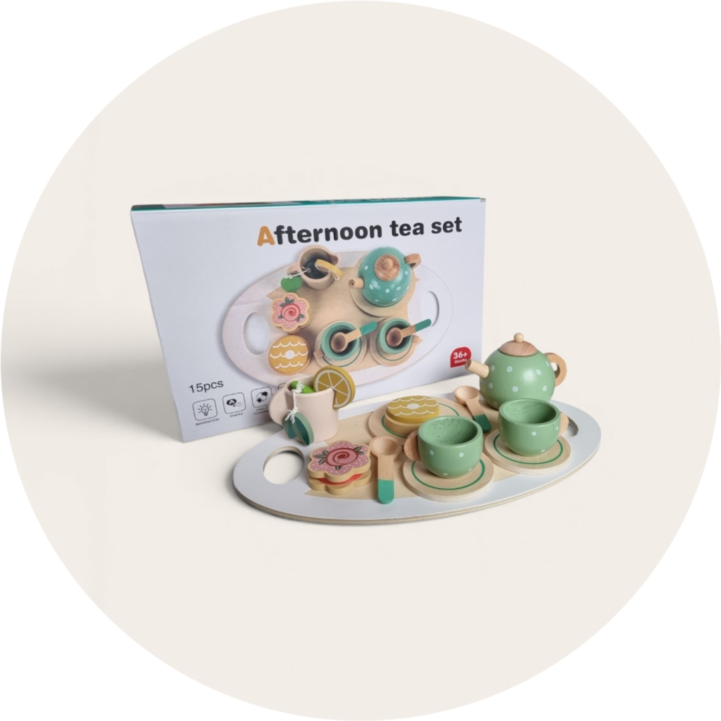 Drewniany Zestaw Herbaciany dla Dzieci –Afernoon tea set z Tacą i Akcesoriami