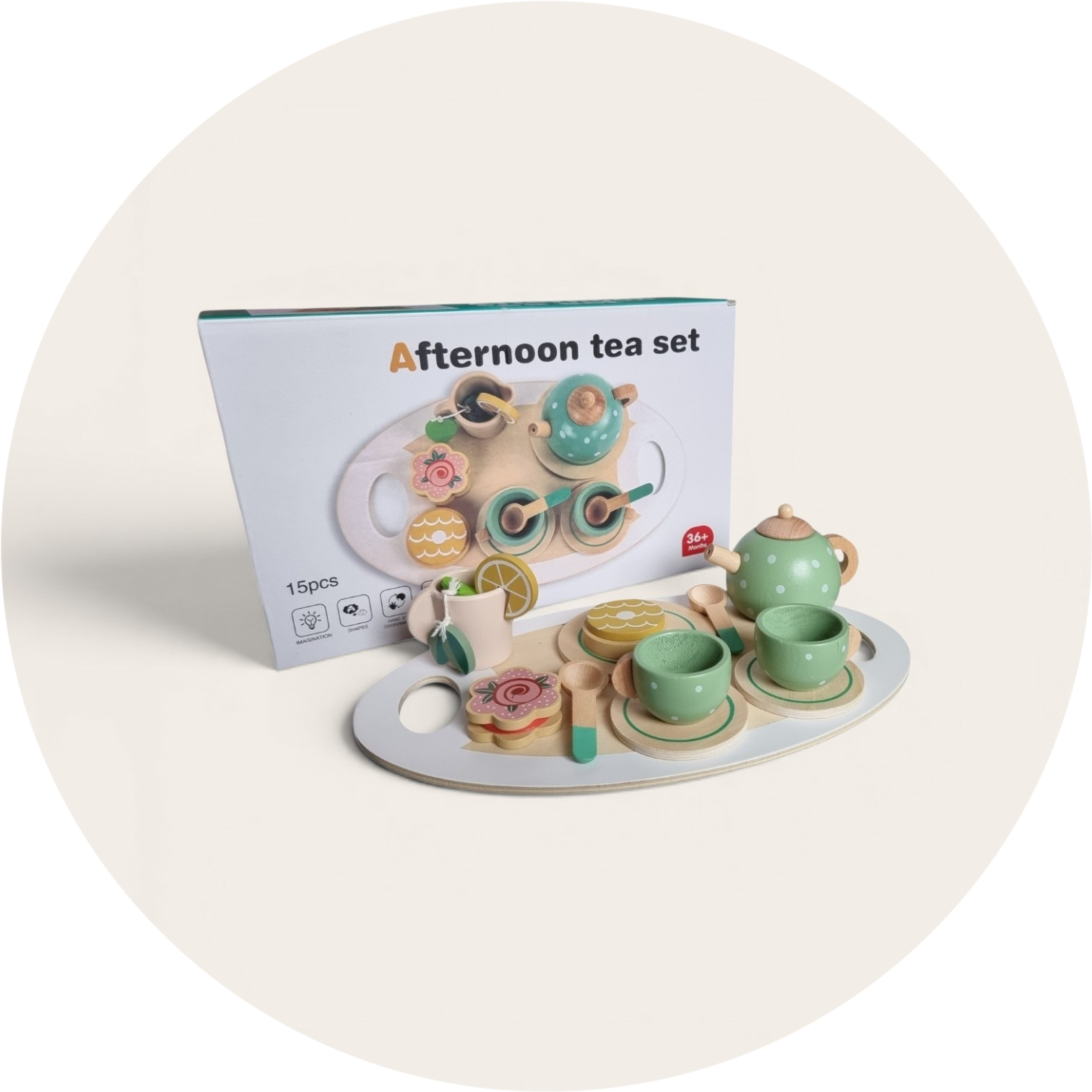 Drewniany Zestaw Herbaciany dla Dzieci –Afernoon tea set z Tacą i Akcesoriami