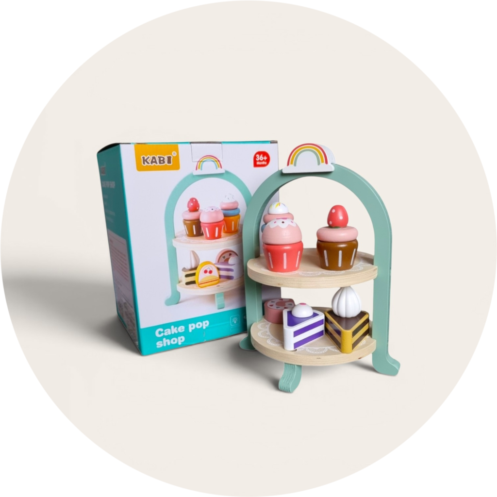 Drewniana Patera Cake Pop Shop – Edukacyjny Zestaw Deserowy z Tęczą