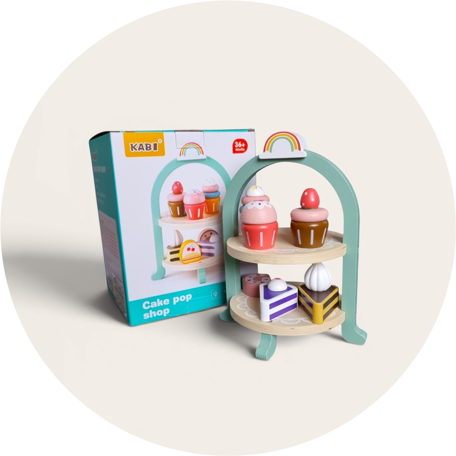 Drewniana Patera Cake Pop Shop – Edukacyjny Zestaw Deserowy z Tęczą