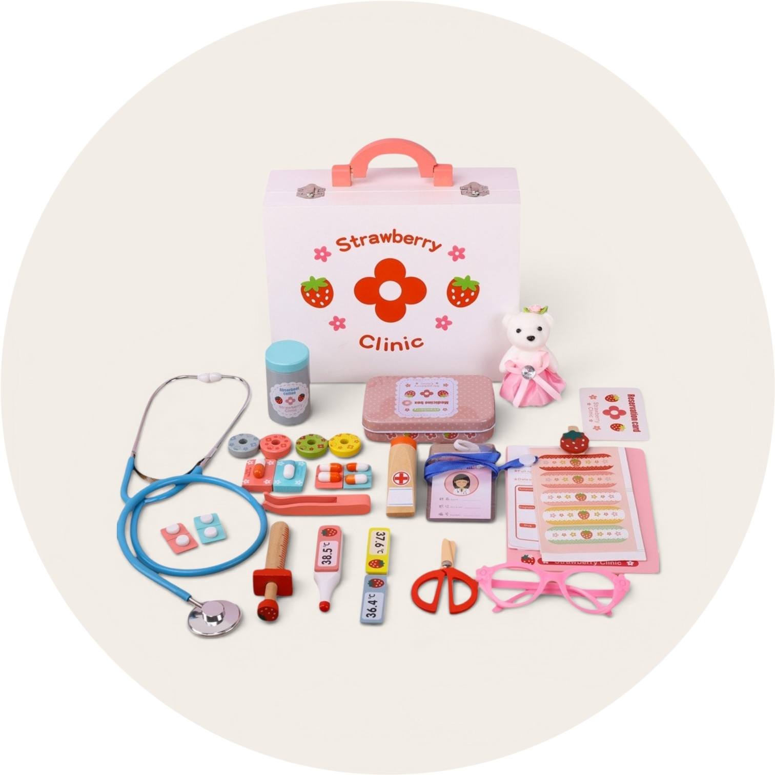 Drewniany Zestaw Lekarza Strawberry Clinic – Walizka i Akcesoria