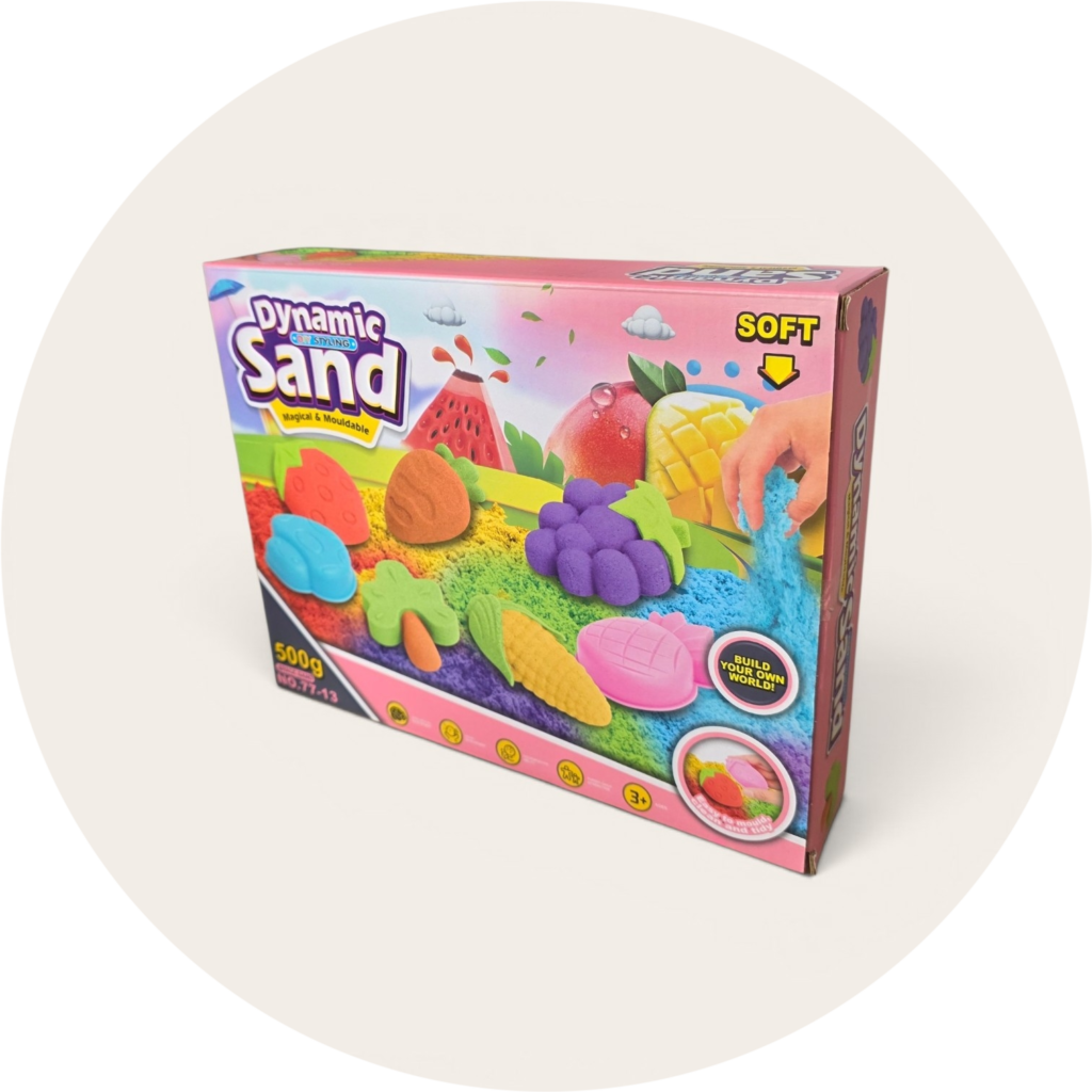 ​Piasek Kinetyczny Zestaw Owoce Warzywa - Piaskownica + Foremki 500g (2 kolory)