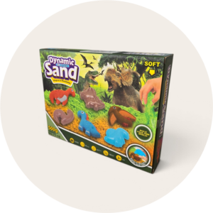 Piasek Kinetyczny Zestaw Dinozaury – Piaskownica + Foremki 500g (2kolory)