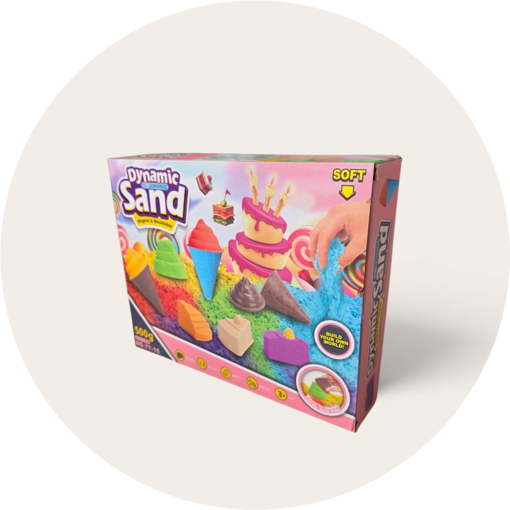 ​Piasek Kinetyczny Zestaw Lody i Desery - Piaskownica + Foremki 500g (2 kolory)