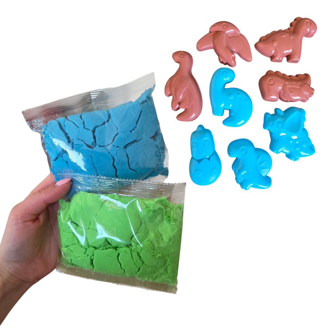 Piasek Kinetyczny Zestaw Dinozaury – Piaskownica + Foremki 500g (2kolory) - obrazek 6