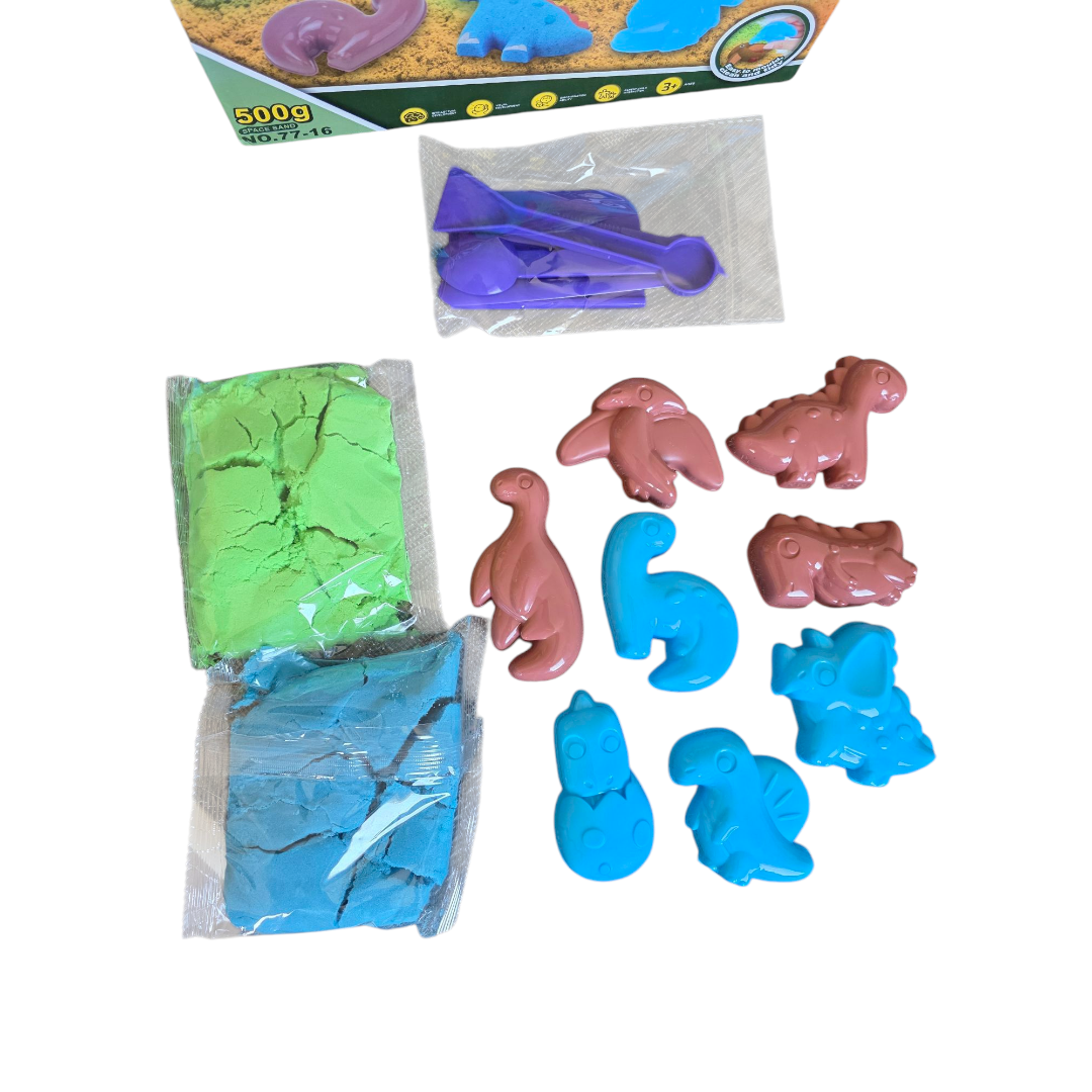 Piasek Kinetyczny Zestaw Dinozaury – Piaskownica + Foremki 500g (2kolory) - obrazek 5