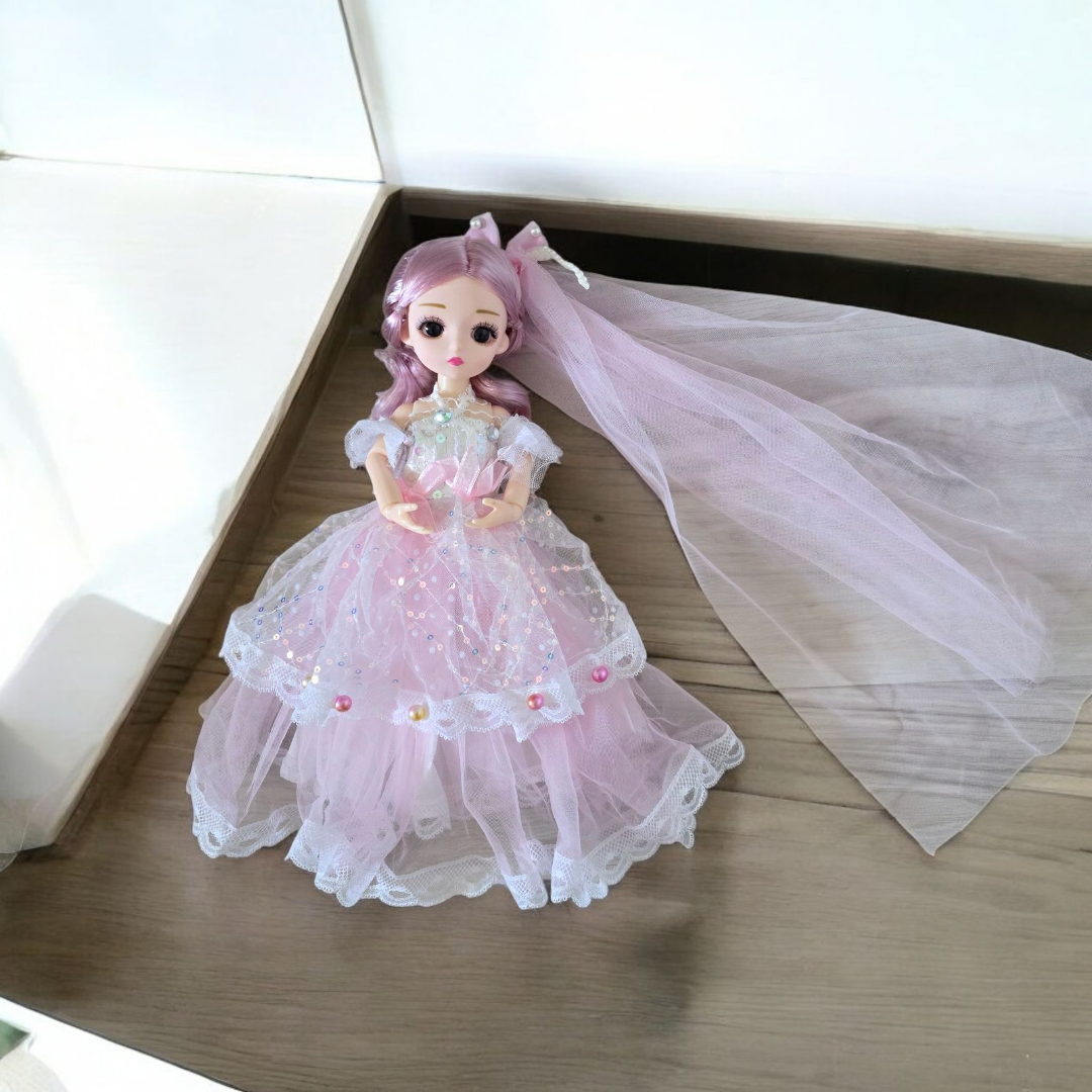 Różowa Lalka Princesa 30 cm w Balowej Sukni z Woalem – Ruchome Stawy Premium - obrazek 6