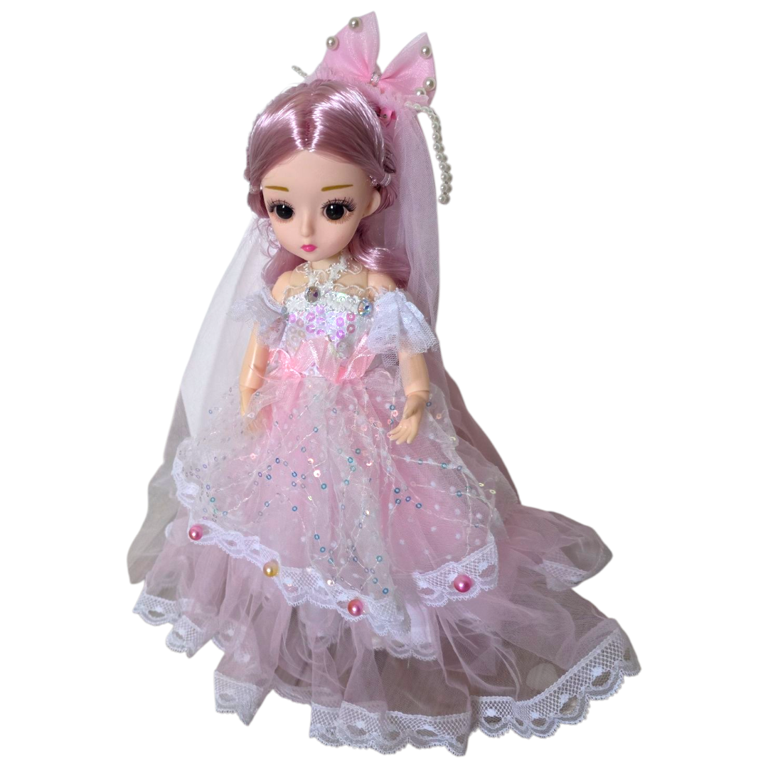 Różowa Lalka Princesa 30 cm w Balowej Sukni z Woalem – Ruchome Stawy Premium - obrazek 9