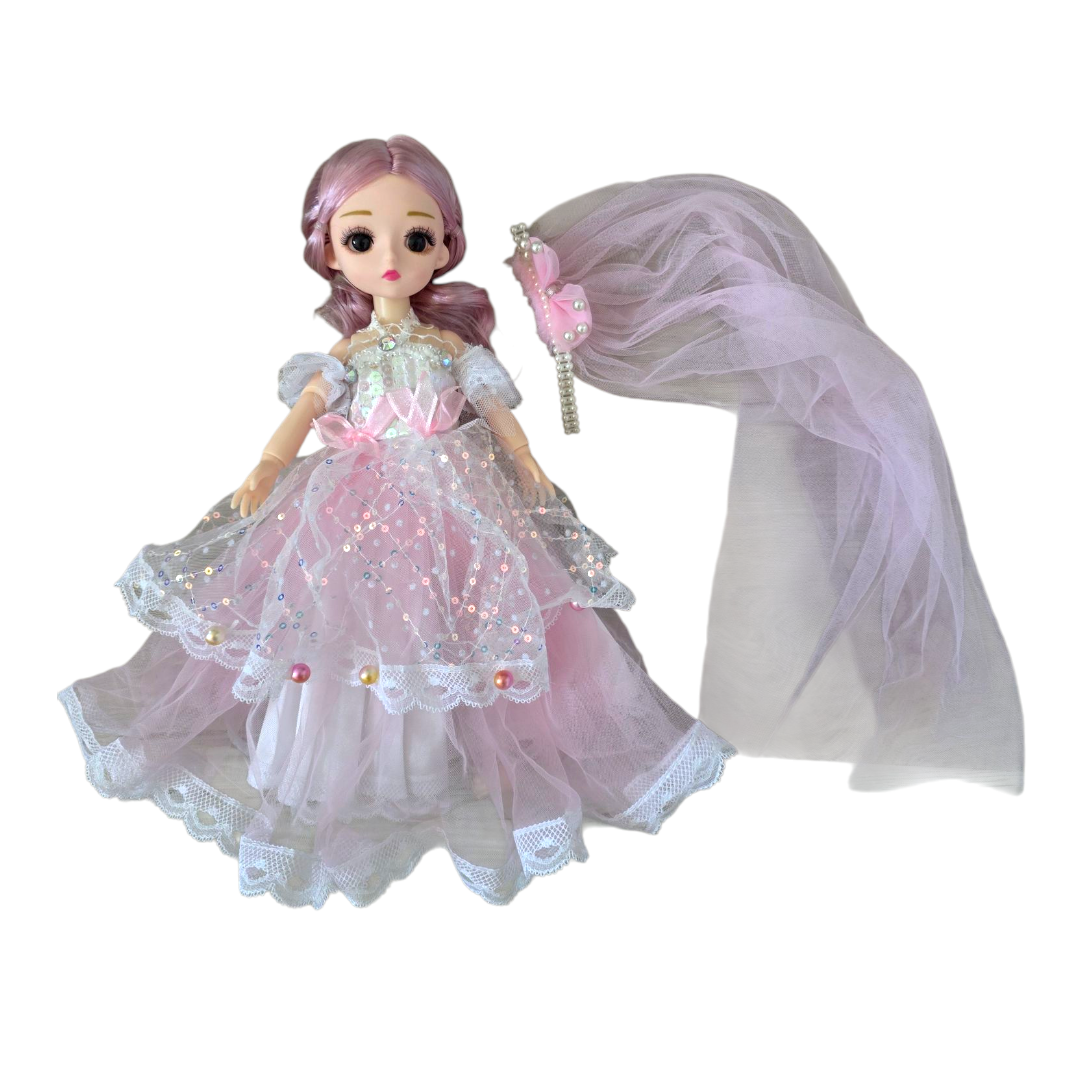 Różowa Lalka Princesa 30 cm w Balowej Sukni z Woalem – Ruchome Stawy Premium - obrazek 8