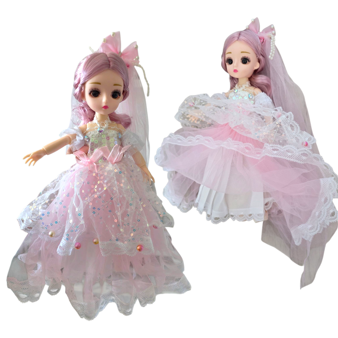 Różowa Lalka Princesa 30 cm w Balowej Sukni z Woalem – Ruchome Stawy Premium - obrazek 7