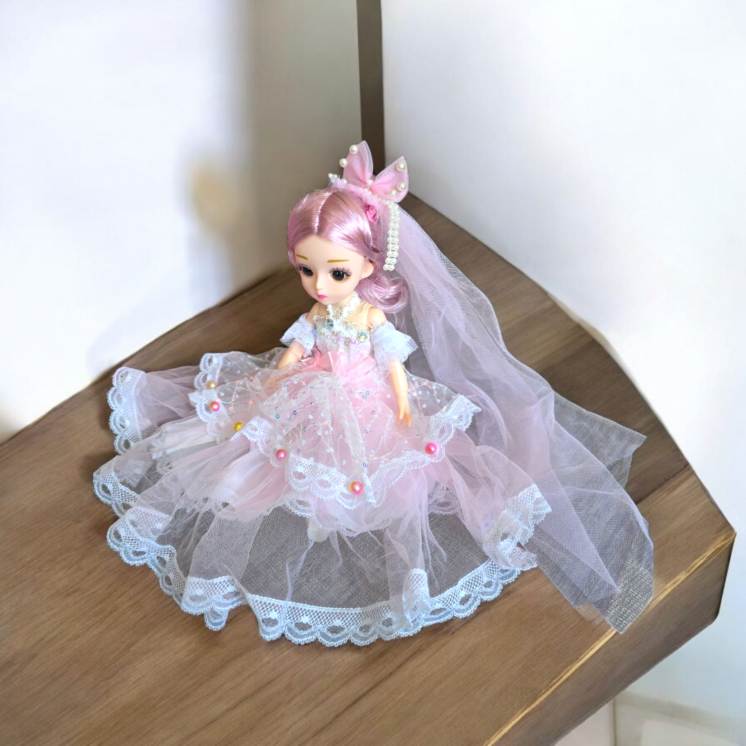 Różowa Lalka Princesa 30 cm w Balowej Sukni z Woalem – Ruchome Stawy Premium - obrazek 5