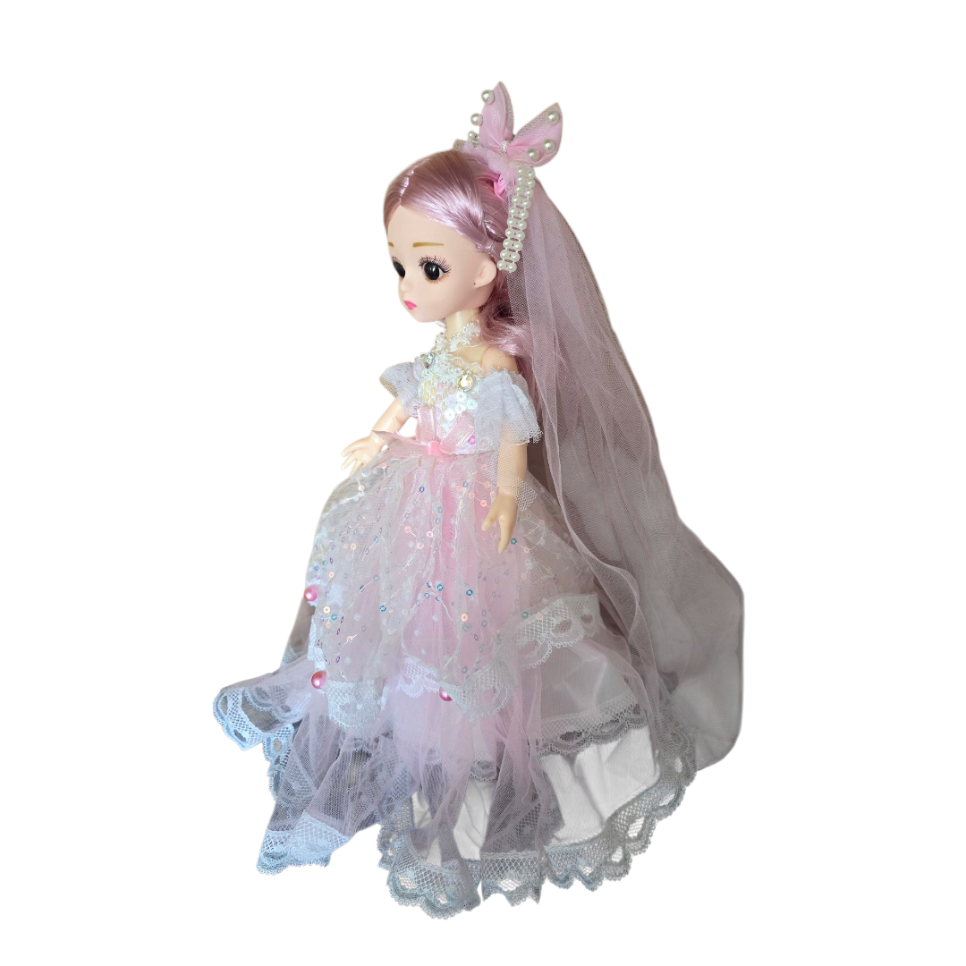 Różowa Lalka Princesa 30 cm w Balowej Sukni z Woalem – Ruchome Stawy Premium - obrazek 10
