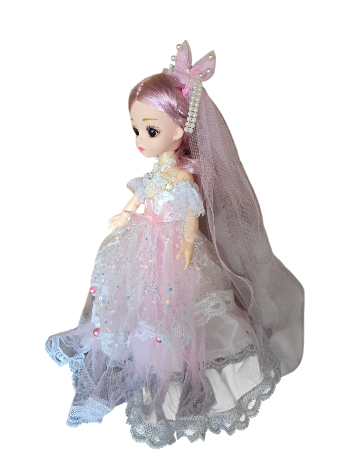 Różowa Lalka Princesa 30 cm w Balowej Sukni z Woalem – Ruchome Stawy Premium - obrazek 3