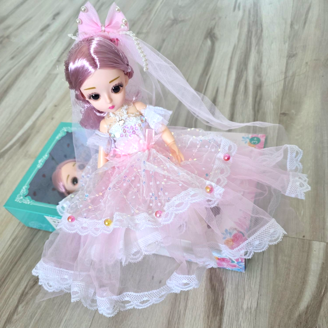 Różowa Lalka Princesa 30 cm w Balowej Sukni z Woalem – Ruchome Stawy Premium - obrazek 4