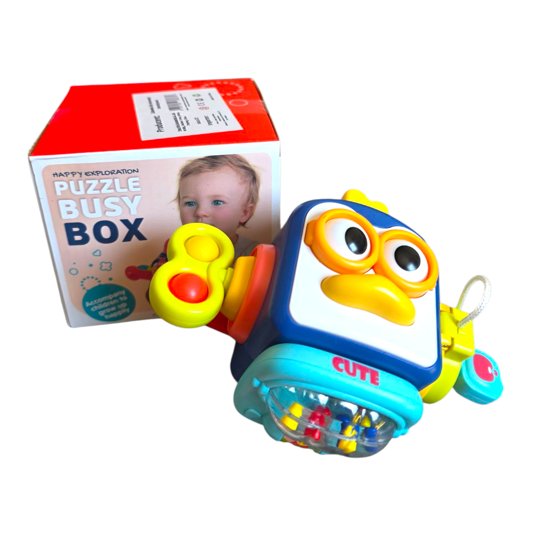 Interaktywna Kostka Sensoryczna Pingwinek 6w1 – Puzzle Busy Box dla Niemowląt - obrazek 9