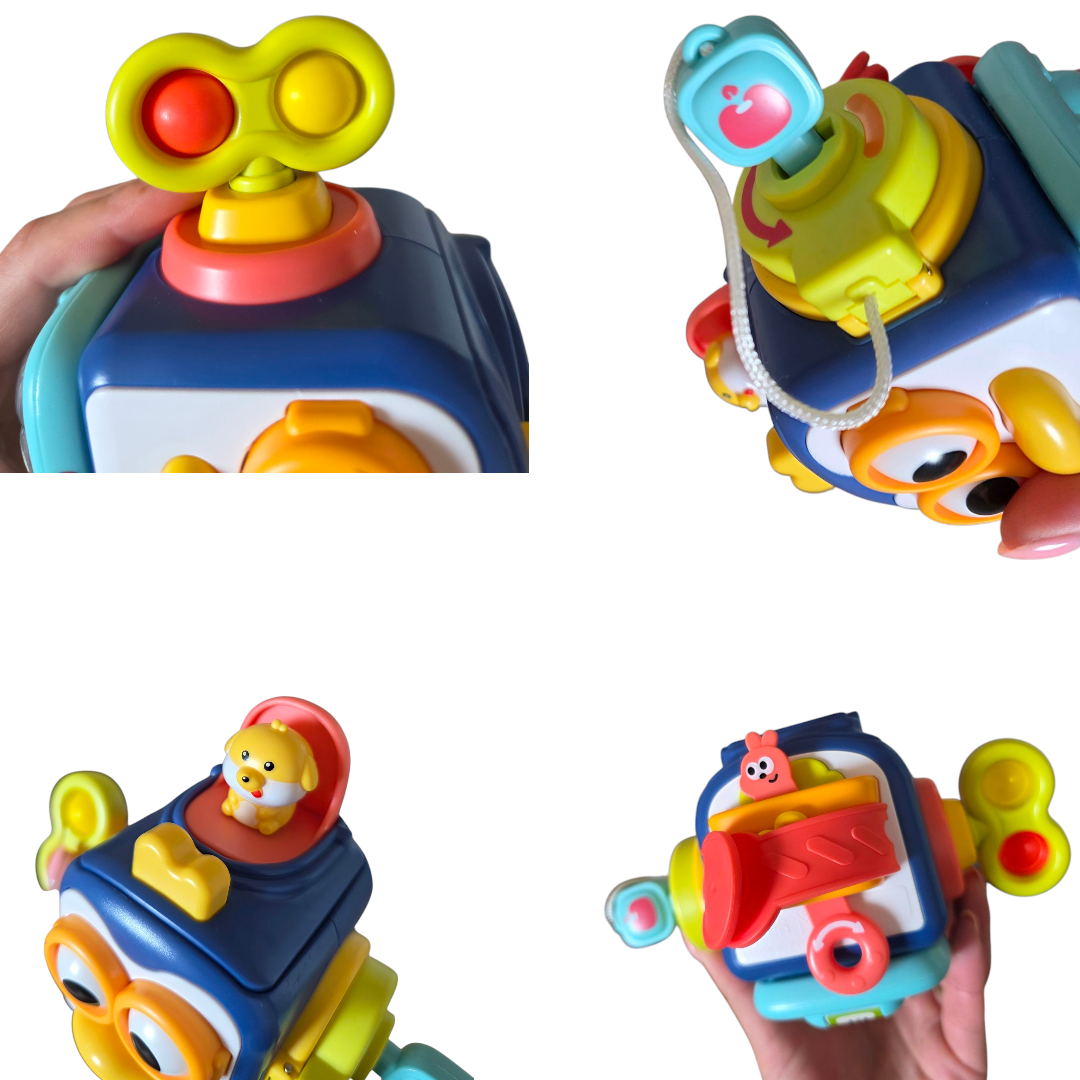 Interaktywna Kostka Sensoryczna Pingwinek 6w1 – Puzzle Busy Box dla Niemowląt - obrazek 3