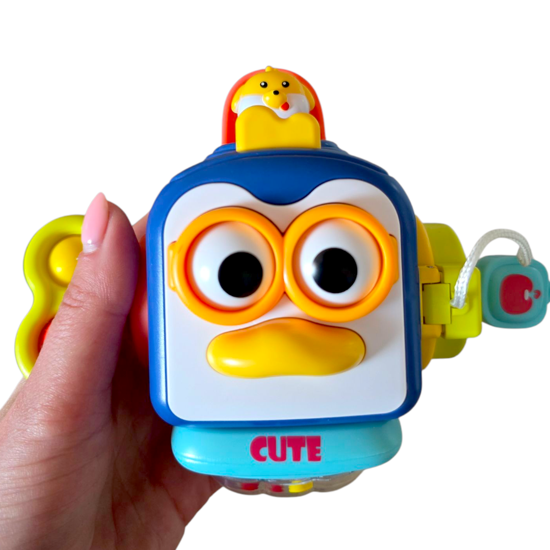 Interaktywna Kostka Sensoryczna Pingwinek 6w1 – Puzzle Busy Box dla Niemowląt - obrazek 5