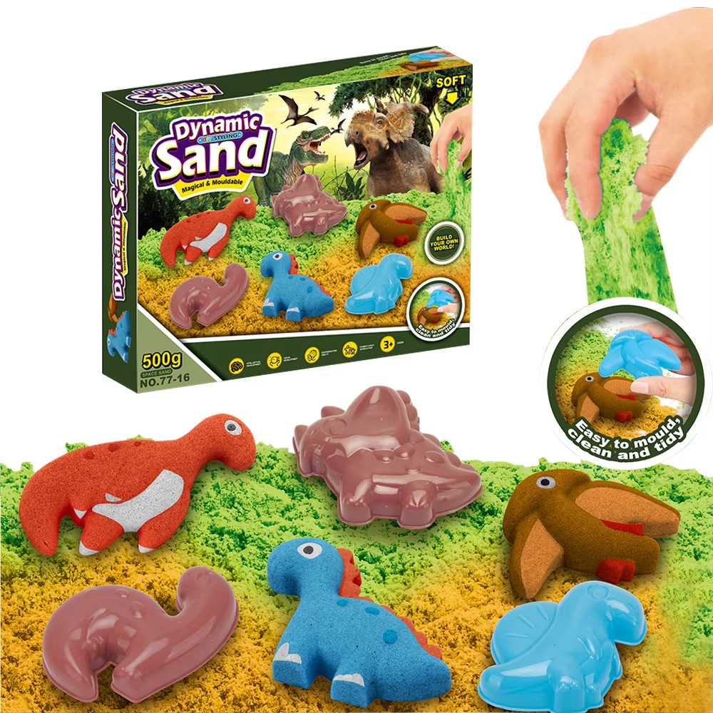 Piasek Kinetyczny Zestaw Dinozaury – Piaskownica + Foremki 500g (2kolory) - obrazek 8