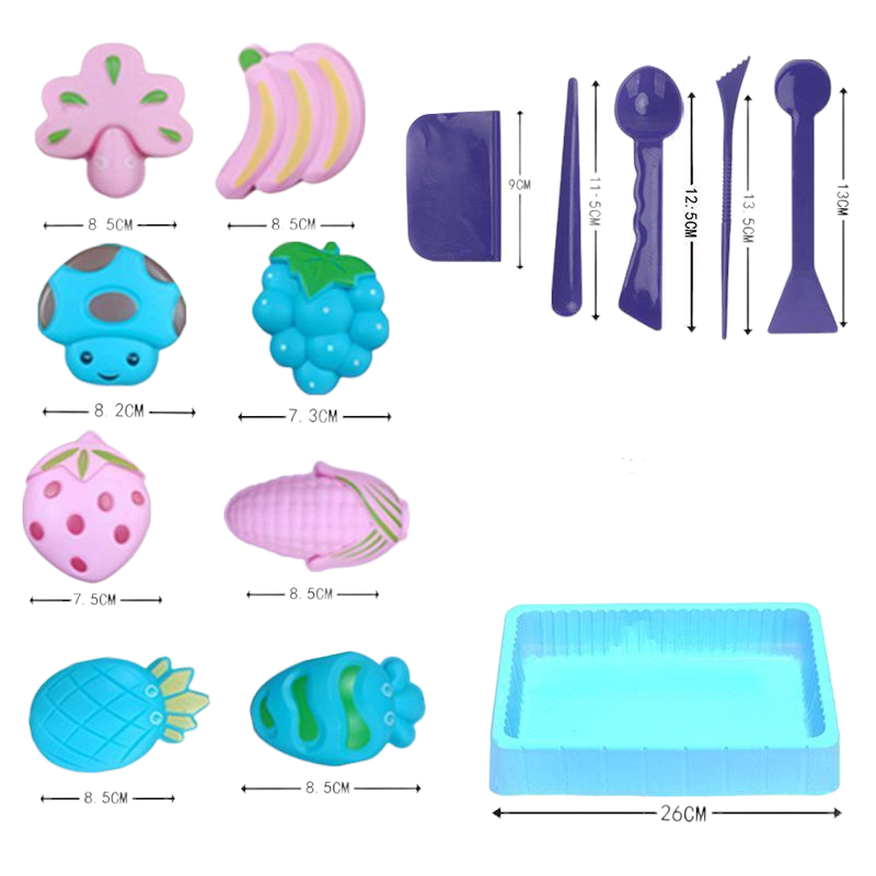 Piasek Kinetyczny Zestaw Owoce Warzywa - Piaskownica + Foremki 500g (2 kolory) - obrazek 6