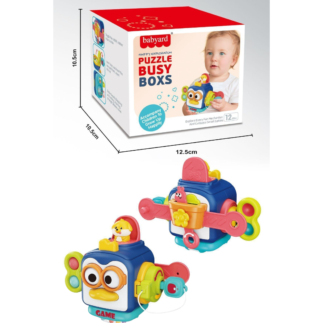 Interaktywna Kostka Sensoryczna Pingwinek 6w1 – Puzzle Busy Box dla Niemowląt - obrazek 7