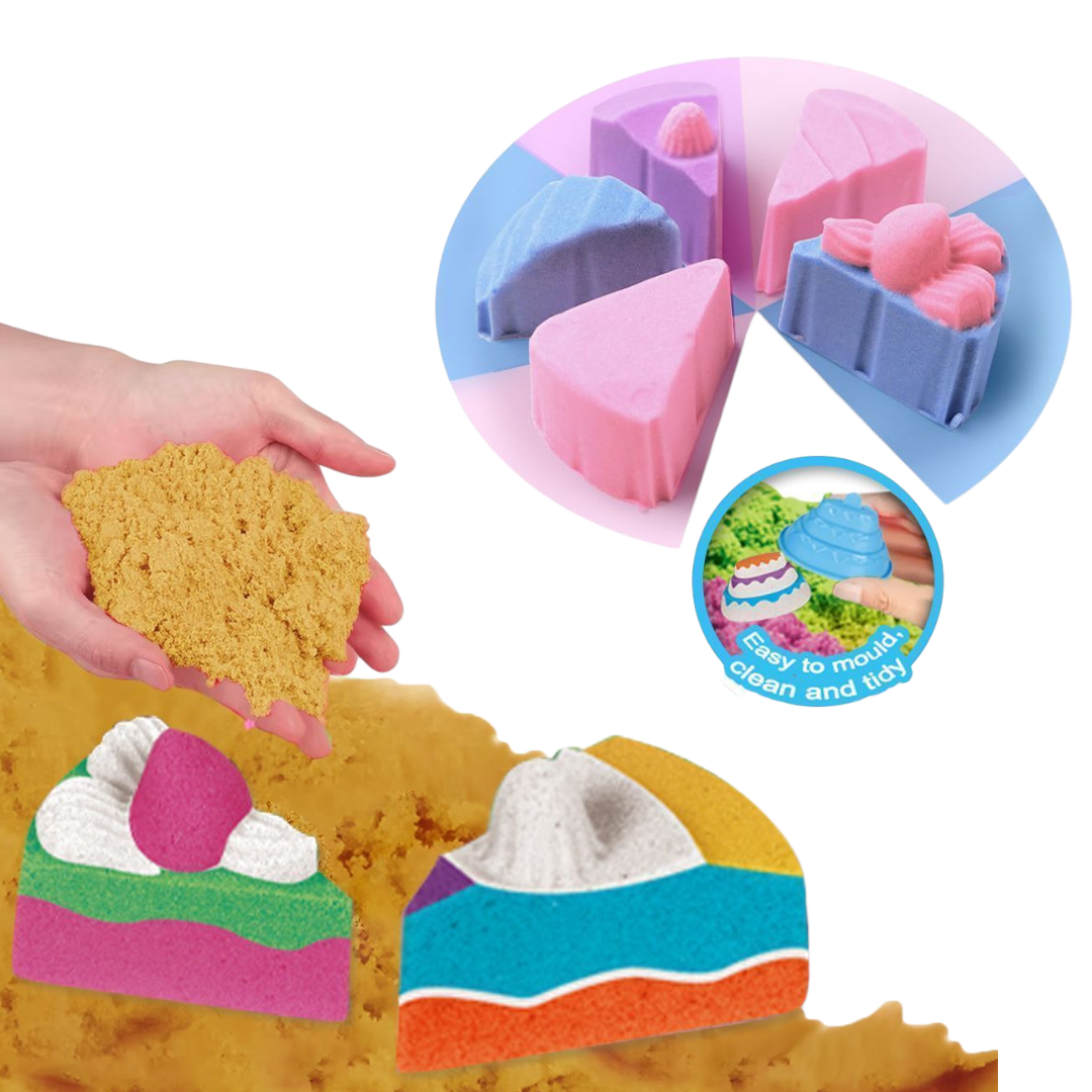 Piasek Kinetyczny Zestaw Słodkie Ciasteczka - Piaskownica + Foremki 500g (2 kolory) - obrazek 4