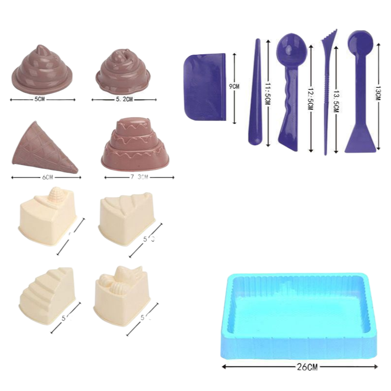 Piasek Kinetyczny Zestaw Lody i Desery - Piaskownica + Foremki 500g (2 kolory) - obrazek 7