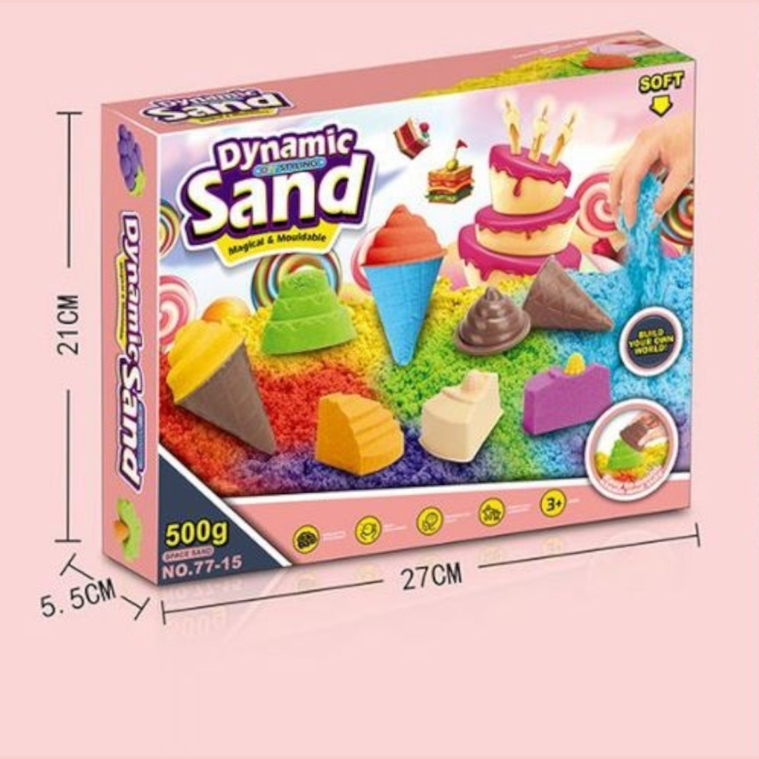 Piasek Kinetyczny Zestaw Lody i Desery - Piaskownica + Foremki 500g (2 kolory) - obrazek 3