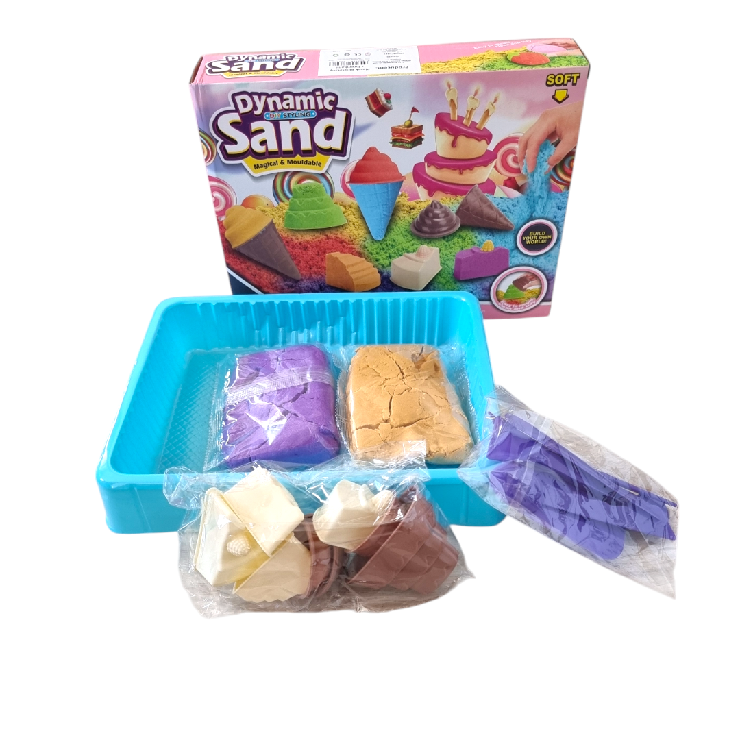 Piasek Kinetyczny Zestaw Lody i Desery - Piaskownica + Foremki 500g (2 kolory) - obrazek 4