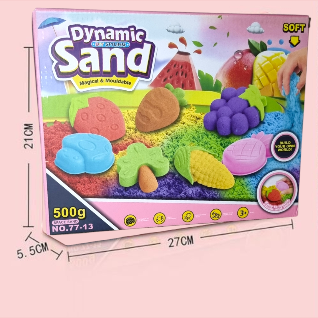 Piasek Kinetyczny Zestaw Owoce Warzywa - Piaskownica + Foremki 500g (2 kolory) - obrazek 3