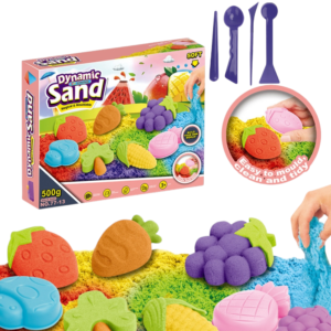 Piasek Kinetyczny Zestaw Owoce Warzywa - Piaskownica + Foremki 500g (2 kolory)
