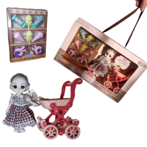 ​Zestaw Fashion Doll „Słodka Kawiarenka” – Lalka z Wózkiem, Akcesoriami i Zestawem Deserów