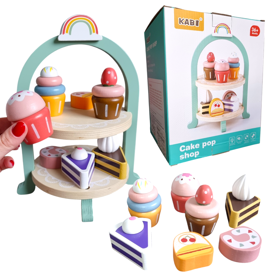 Drewniana Patera Cake Pop Shop – Edukacyjny Zestaw Deserowy z Tęczą - obrazek 4