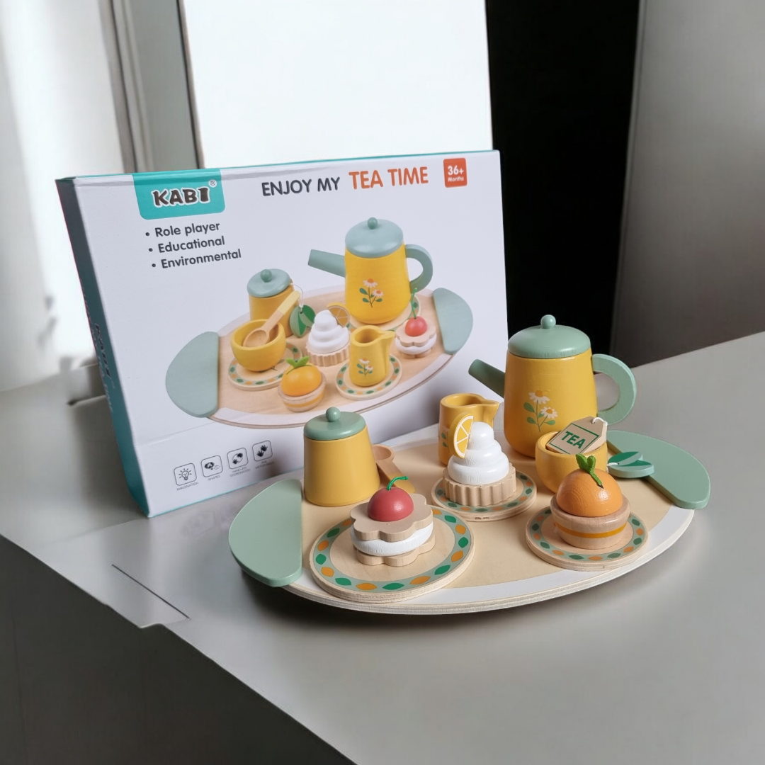 Drewniany Zestaw Herbaciany Słoneczny Tea Time z Tacą - obrazek 4