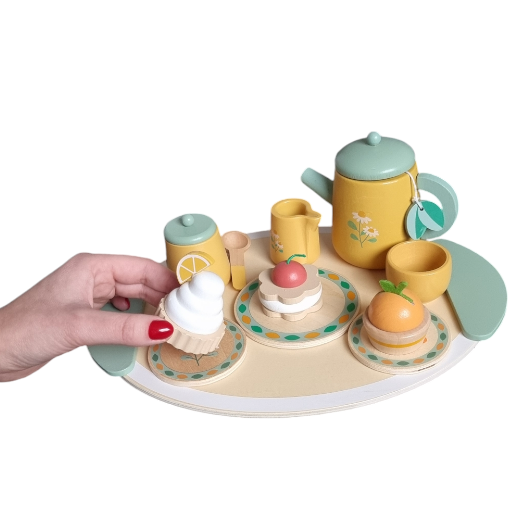 Drewniany Zestaw Herbaciany Słoneczny Tea Time z Tacą - obrazek 7