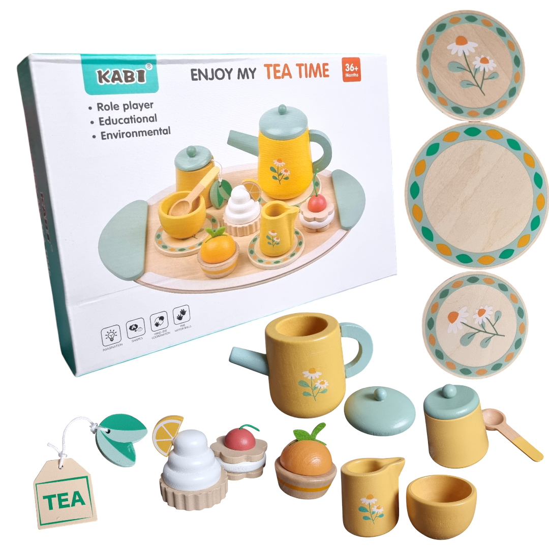 Drewniany Zestaw Herbaciany Słoneczny Tea Time z Tacą - obrazek 3