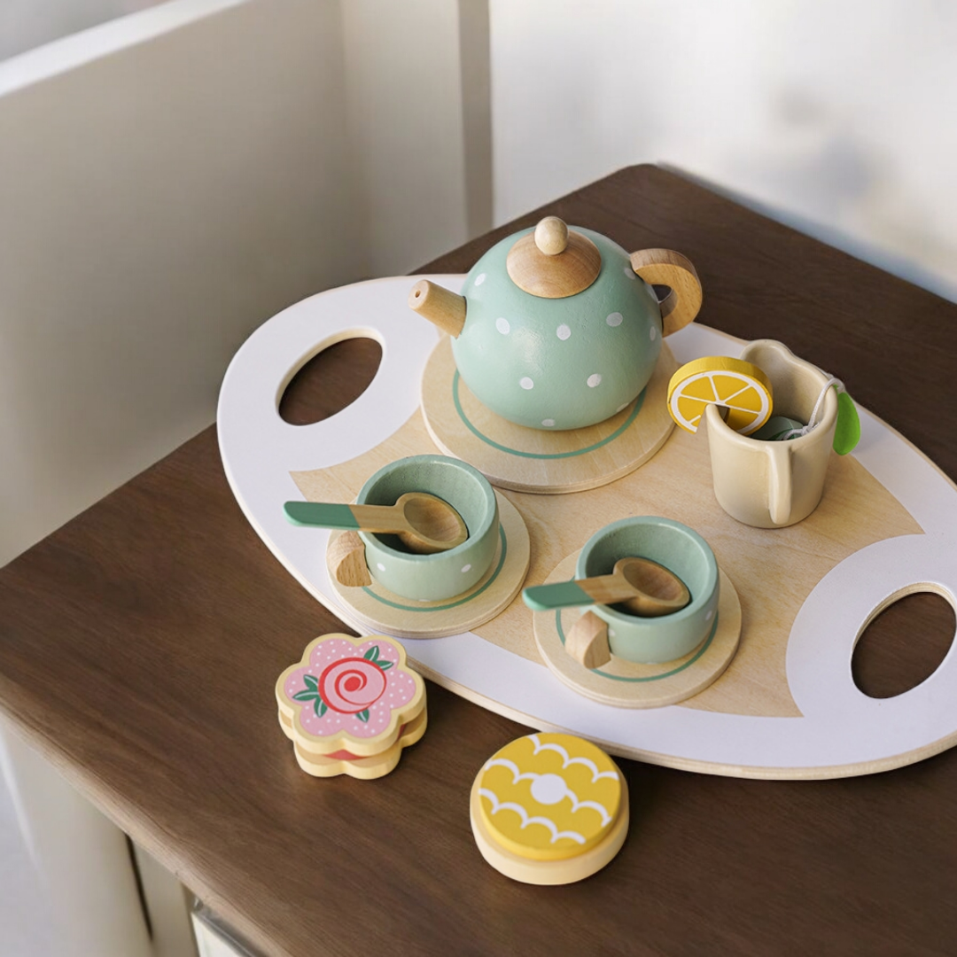 Drewniany Zestaw Herbaciany dla Dzieci –Afernoon tea set z Tacą i Akcesoriami - obrazek 4