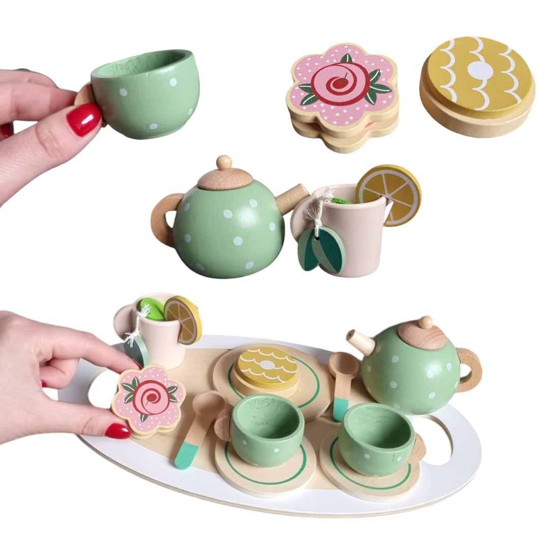 Drewniany Zestaw Herbaciany dla Dzieci –Afernoon tea set z Tacą i Akcesoriami - obrazek 7