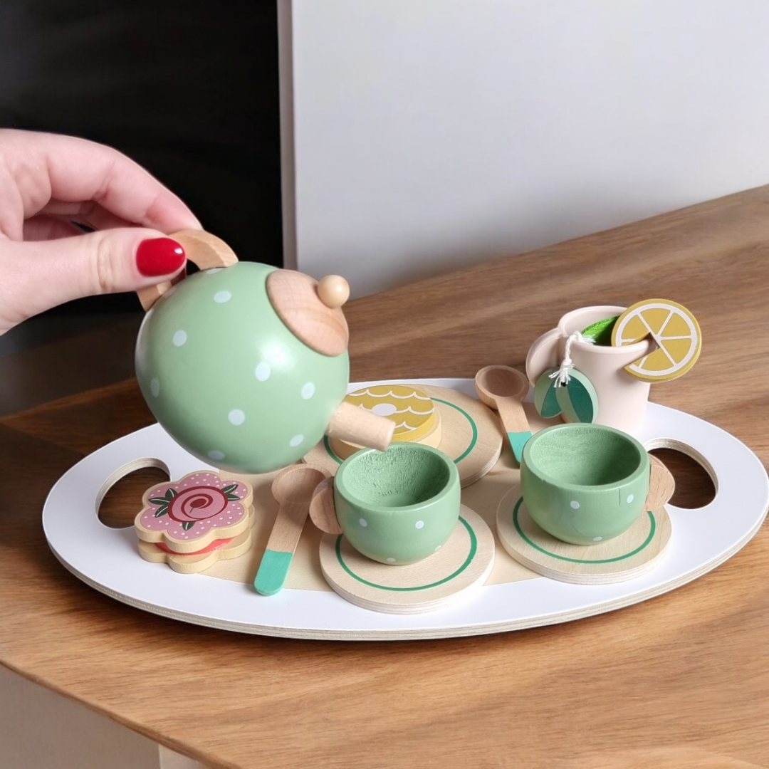 Drewniany Zestaw Herbaciany dla Dzieci –Afernoon tea set z Tacą i Akcesoriami - obrazek 2