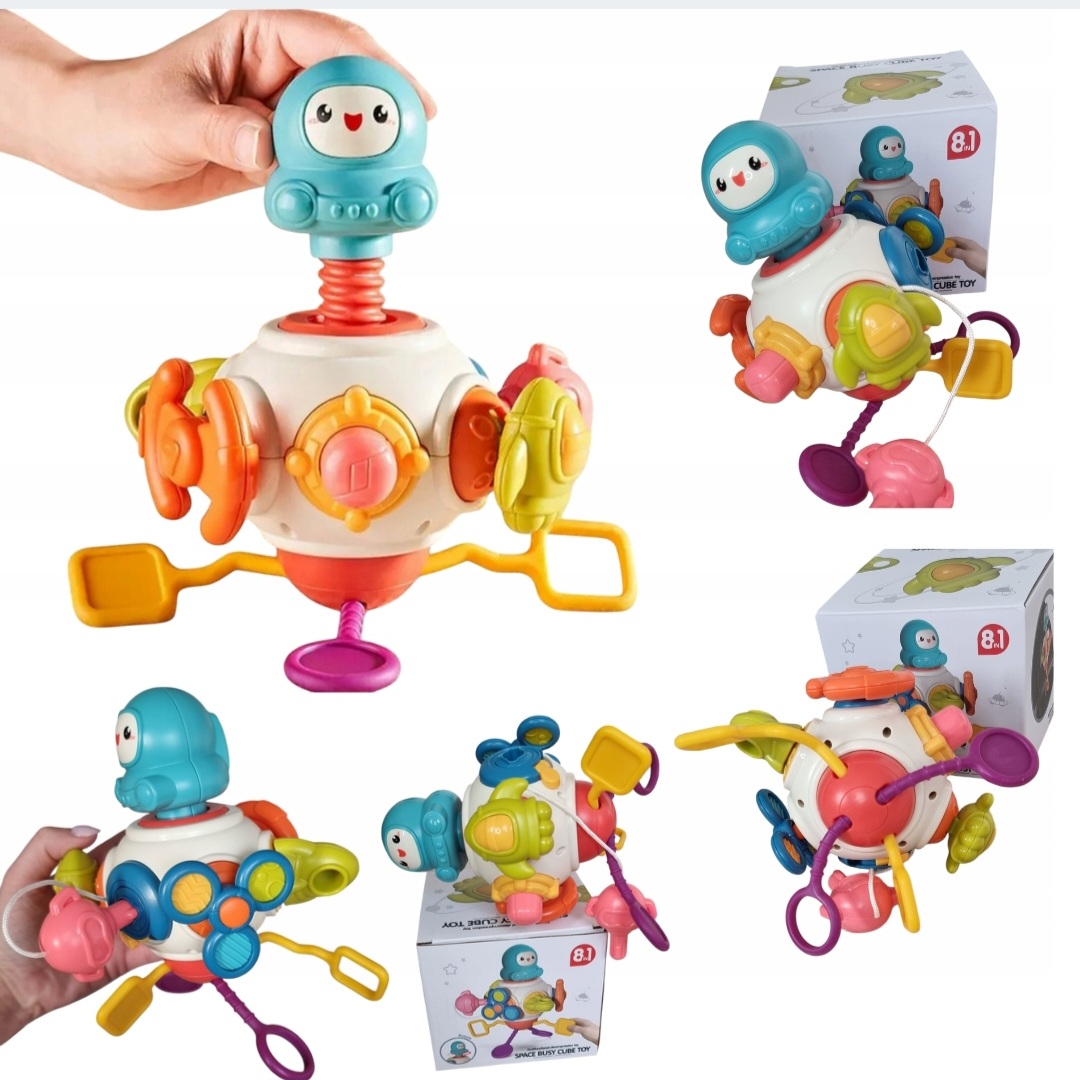 Interaktywna Zabawka Sensoryczna Kosmonauta 8w1 - Busy Cube Montessori dla Niemowląt - obrazek 11